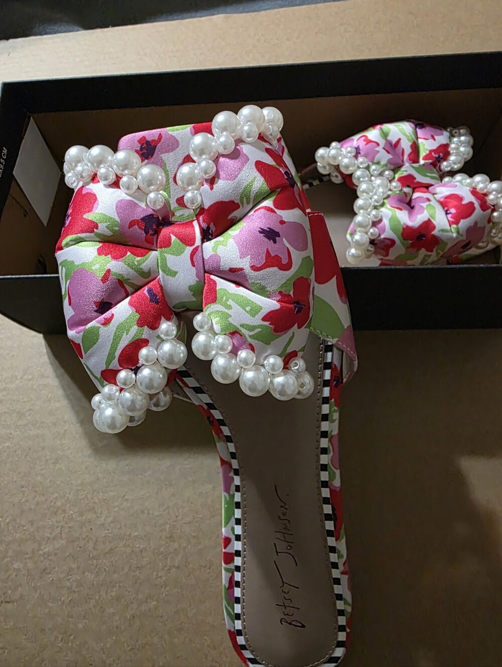 Betsey Johnson Floral Pearl-Embellished Women’s Slide Sandal - Pink/Green - Picture 4 of 4